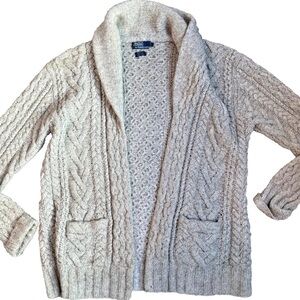 Vintage Polo Ralph Lauren Hand Knit Wool Silk Linen Blend Cardigan Tan Women L